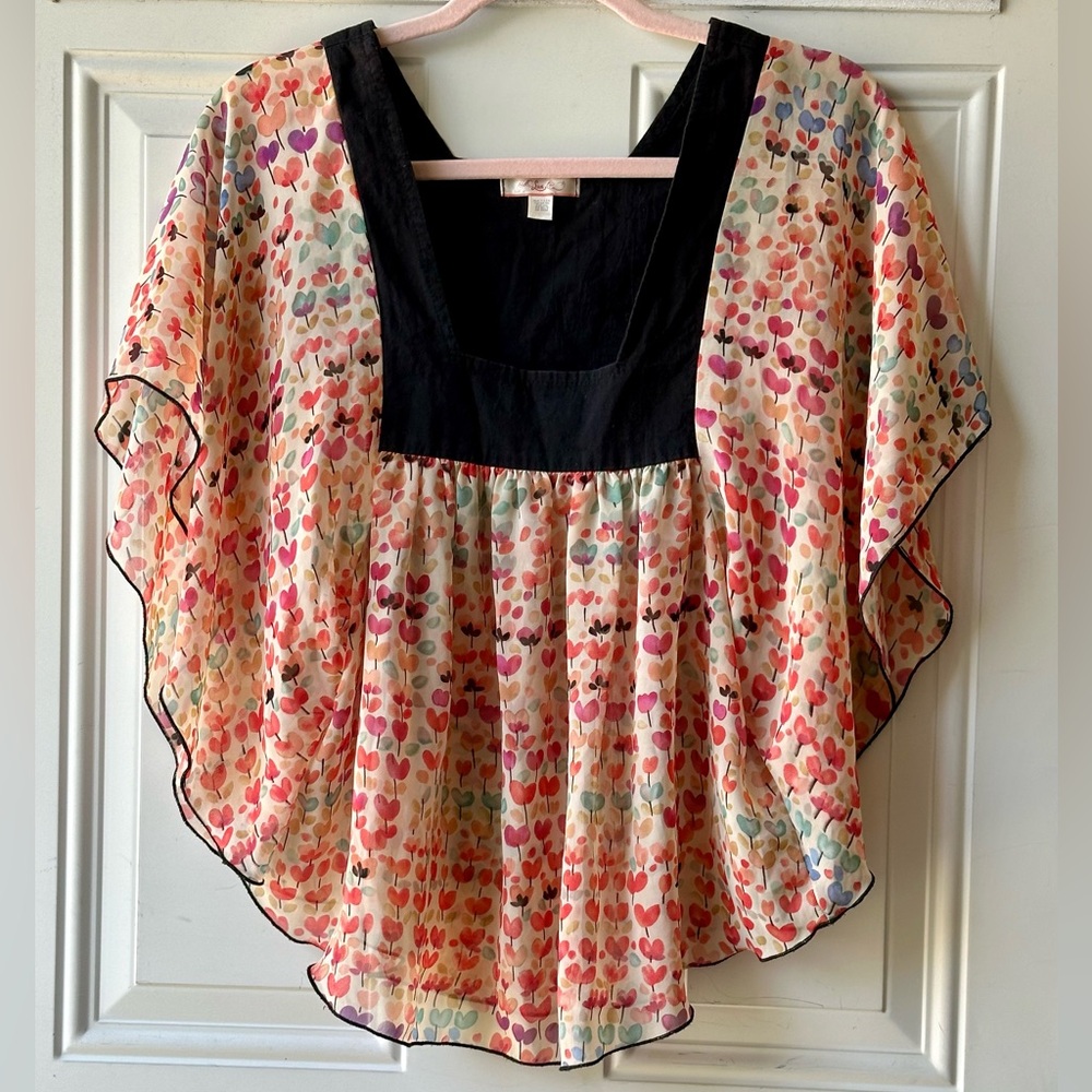 Anthropologie Lux Butterfly Sleeve Floral Chiffon Top